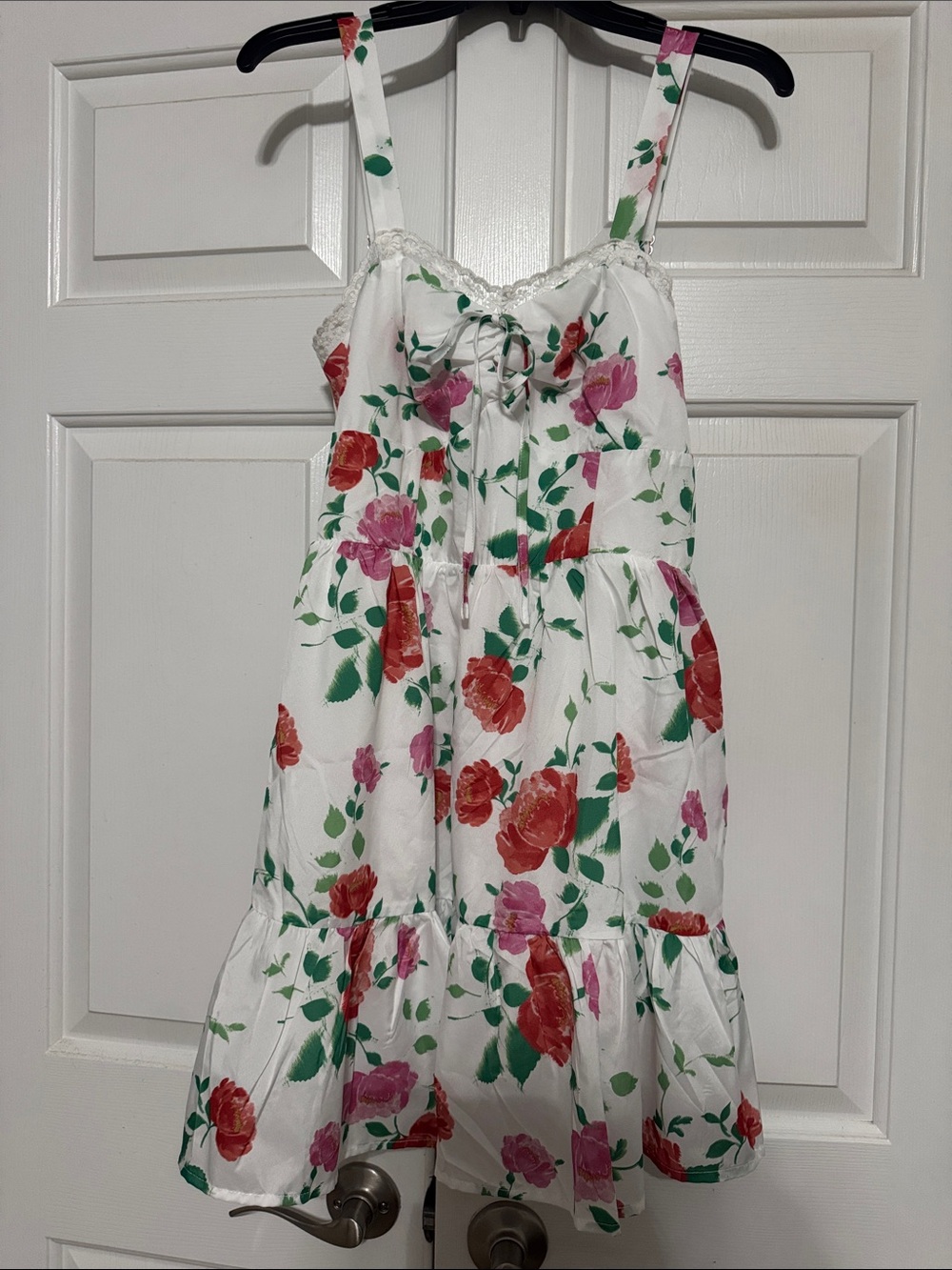 White Floral Sundress with Red & Pink Roses